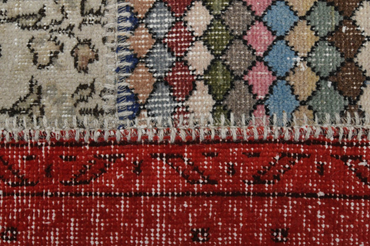 Vintage halı 202x298 cm – turuncu, bej ve mavi düz zeminli, el dokuma