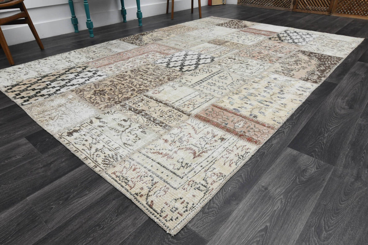 El yapımı vintage halı 201x300 cm oryantal desenli yün - yakın çekim doku detayı