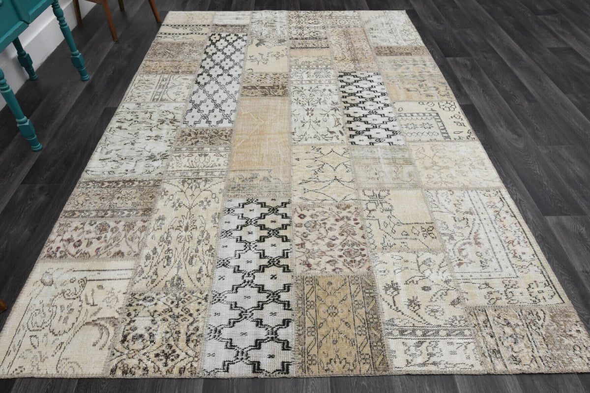 El yapımı vintage halı 201x302 cm oryantal desenli yün - detay görünümü