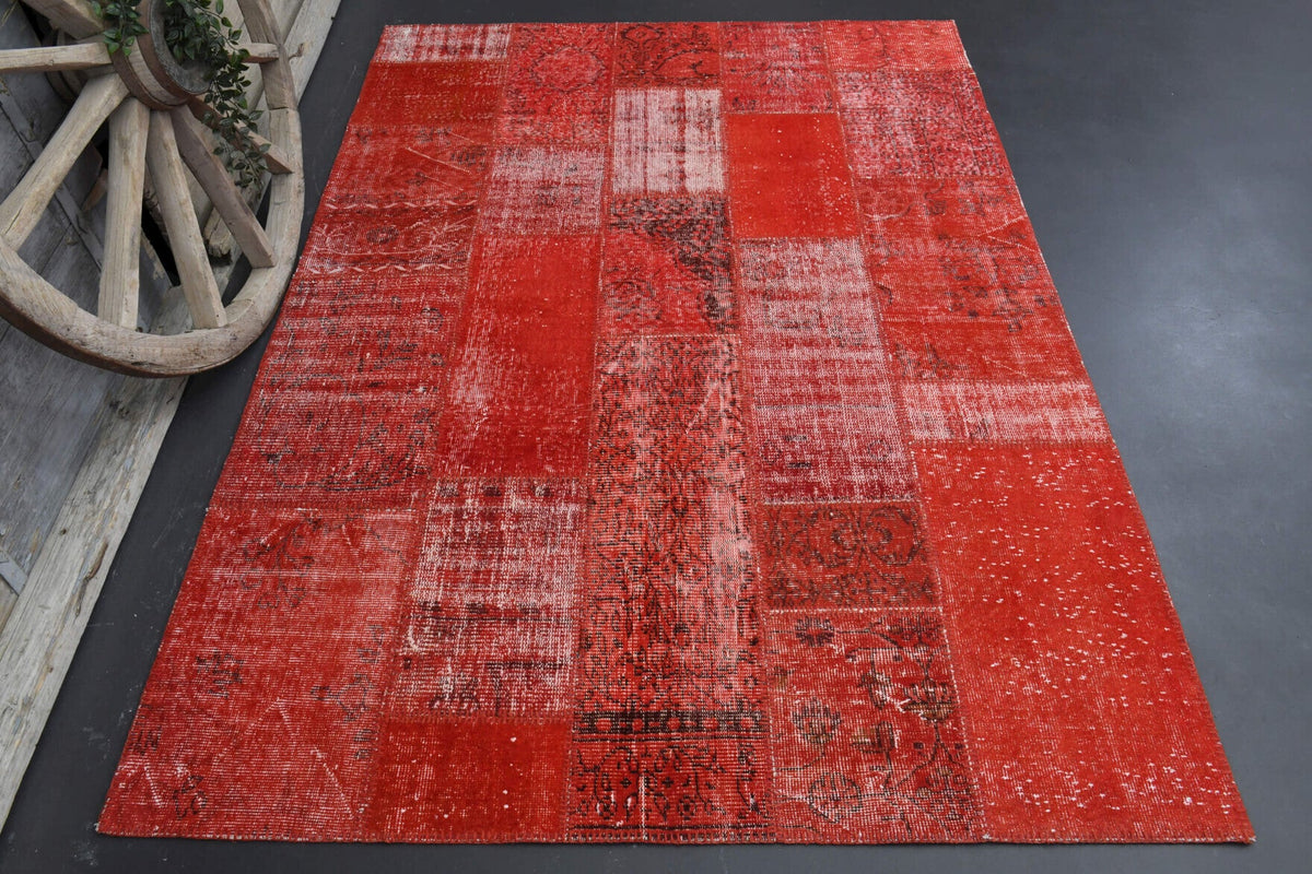 El yapımı vintage halı 170x244 cm düz desenli yün - detay görünümü