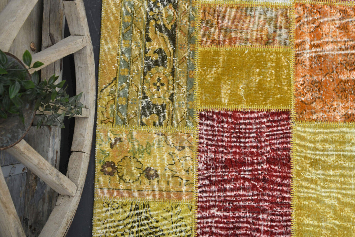 Salon için düz zeminli patchwork vintage halı – 203x293 cm