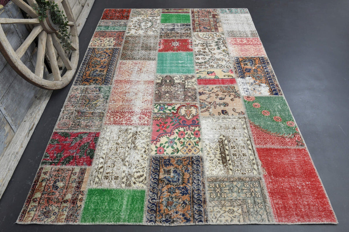 El yapımı vintage halı 201x310 cm düz desenli yün - detay görünümü