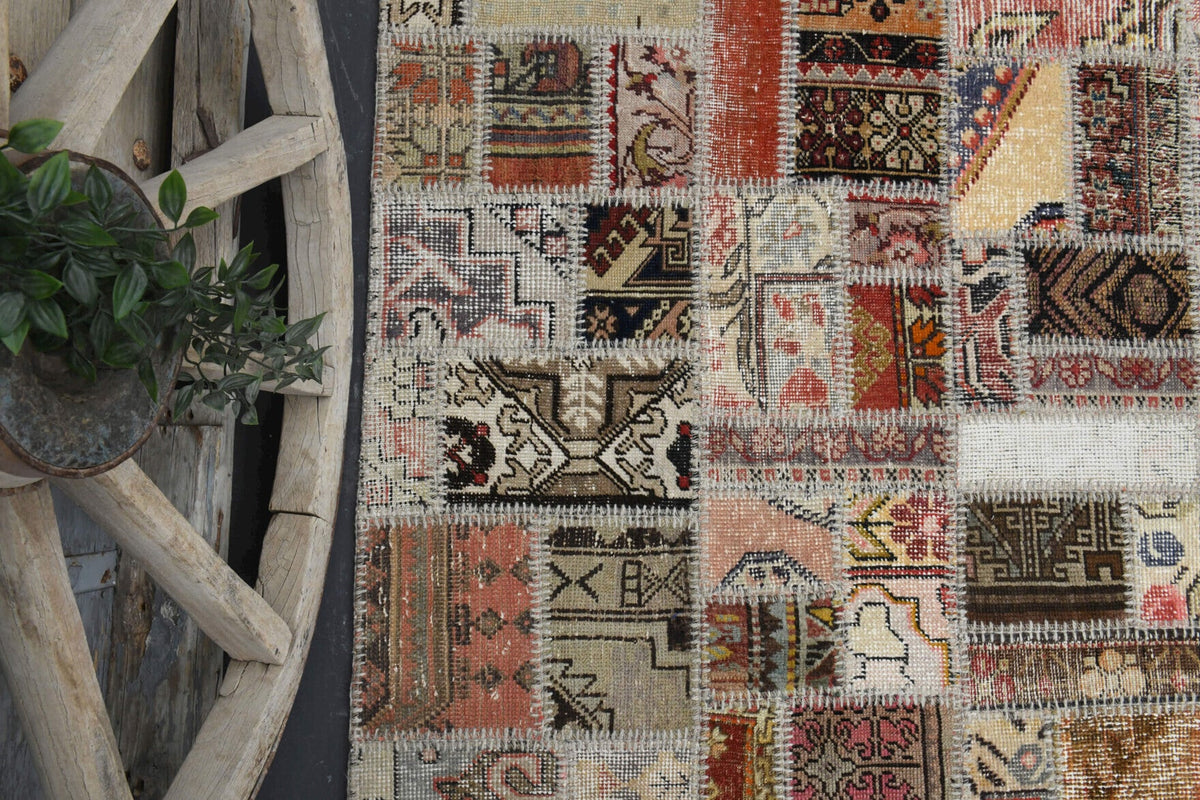Salon için düz zeminli patchwork vintage halı – 202x302 cm