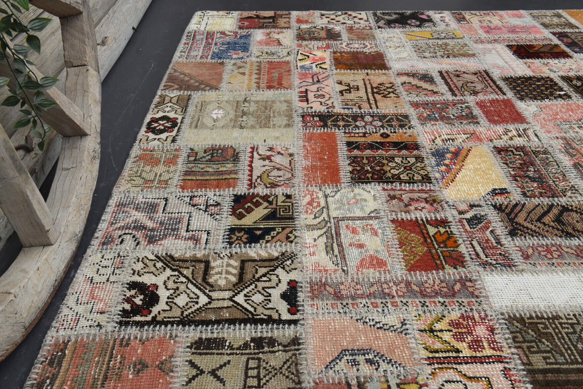 Vintage halı 202x302 cm – turuncu ve bej düz zeminli, el dokuma