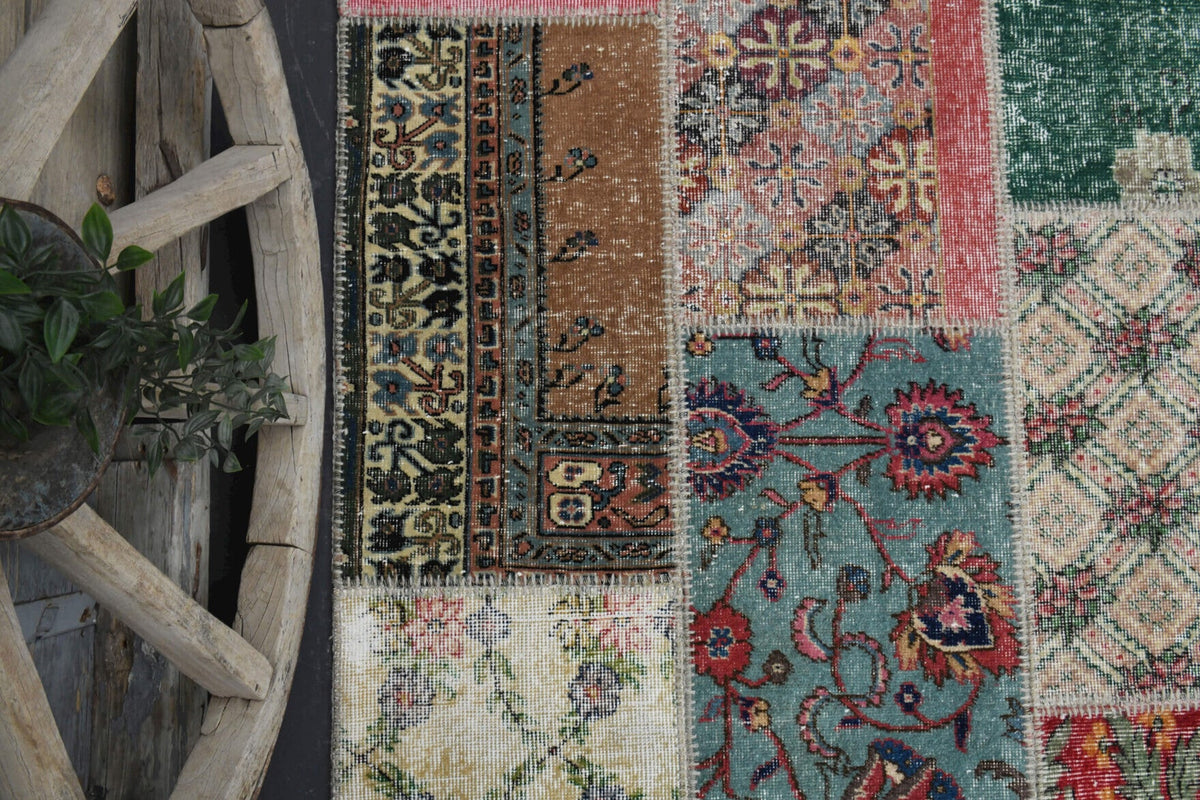 Salon için patchwork tasarım desenli patchwork vintage halı – 200x299 cm