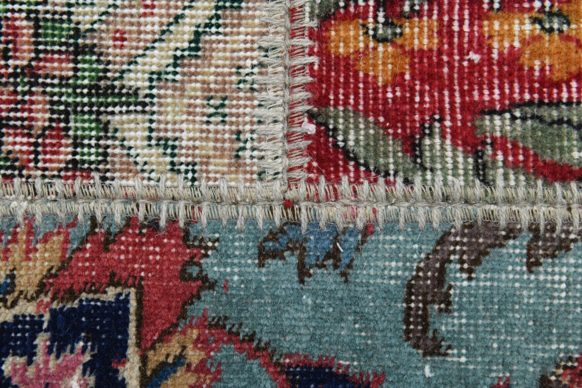 Vintage halı 200x299 cm – beyaz, bej ve pembe patchwork tasarım desenli, el dokuma