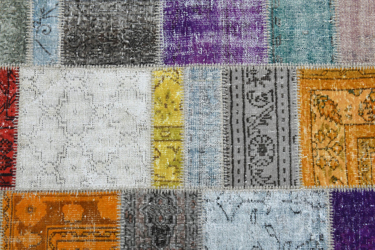 Salon için oryantal desenli patchwork vintage halı – 199x306 cm