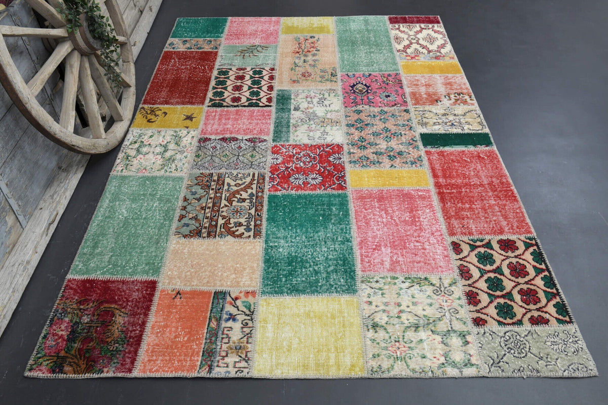 El yapımı vintage halı 203x305 cm oryantal desenli yün - detay görünümü