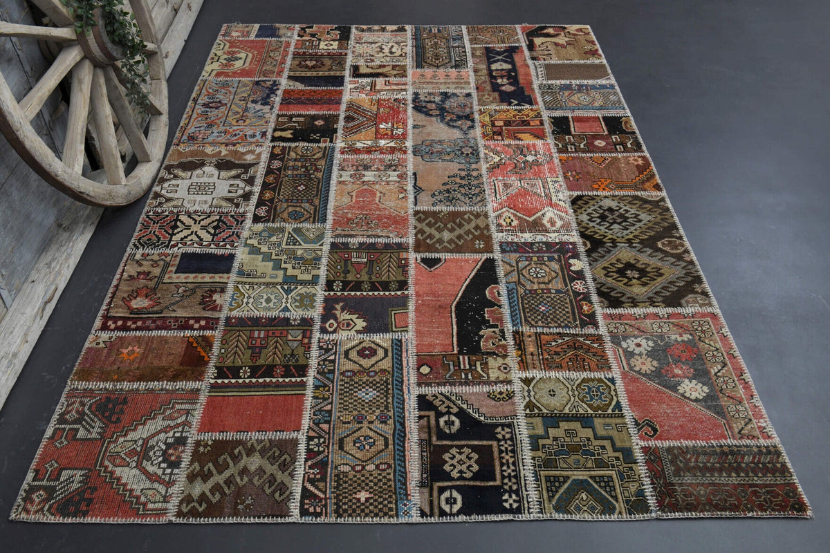 Handmade Vintage Brownish Patchwork Area Rug