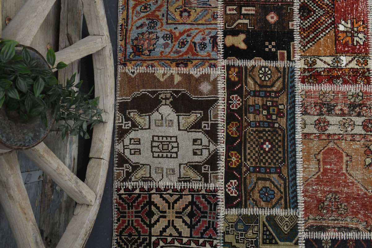 Handmade Vintage Brownish Patchwork Area Rug