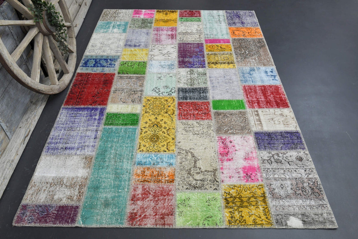 El yapımı vintage halı 201x300 cm düz desenli yün - detay görünümü