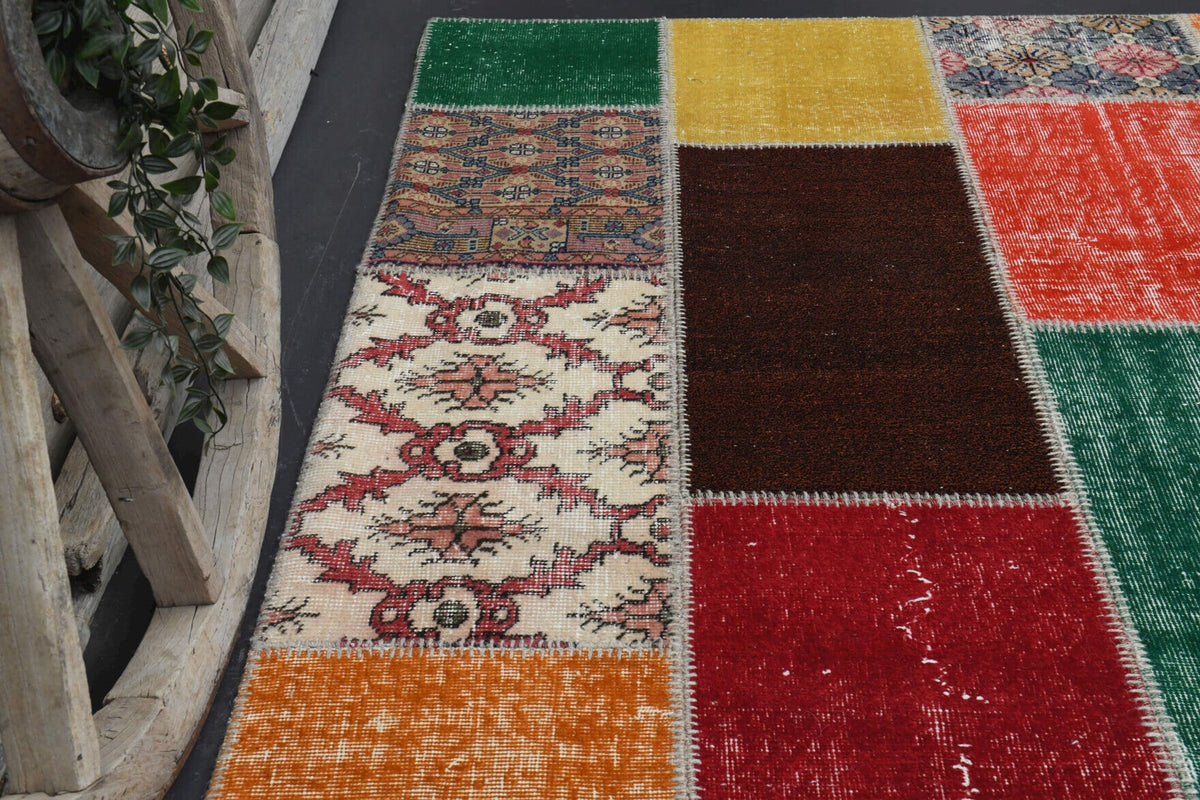 Salon için düz zeminli patchwork vintage halı – 202x297 cm