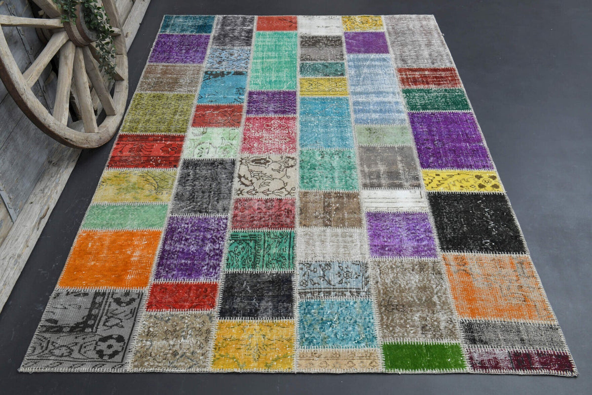 El yapımı vintage halı 196x292 cm oryantal desenli yün - detay görünümü