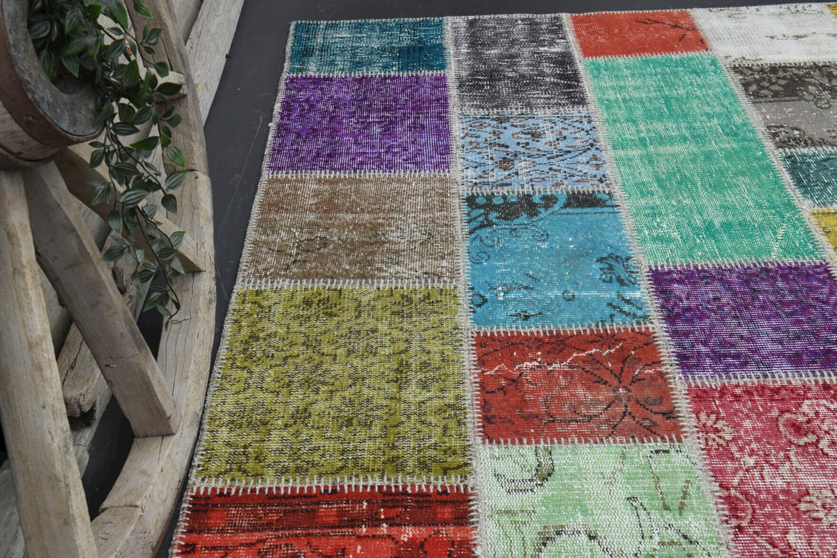 Salon için oryantal desenli patchwork vintage halı – 196x294 cm