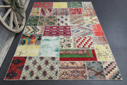 1960'lardan Anadolu kökenli oryantal desenli patchwork vintage halı, 199x296 cm