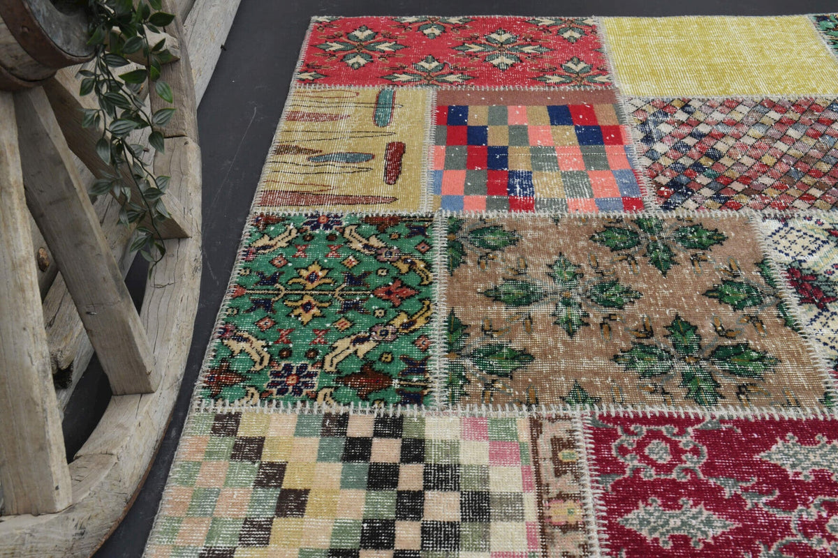 Salon için oryantal desenli patchwork vintage halı – 199x296 cm