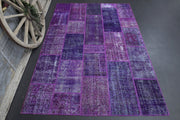 1960'lardan Anadolu kökenli düz zeminli patchwork vintage halı, 202x297 cm