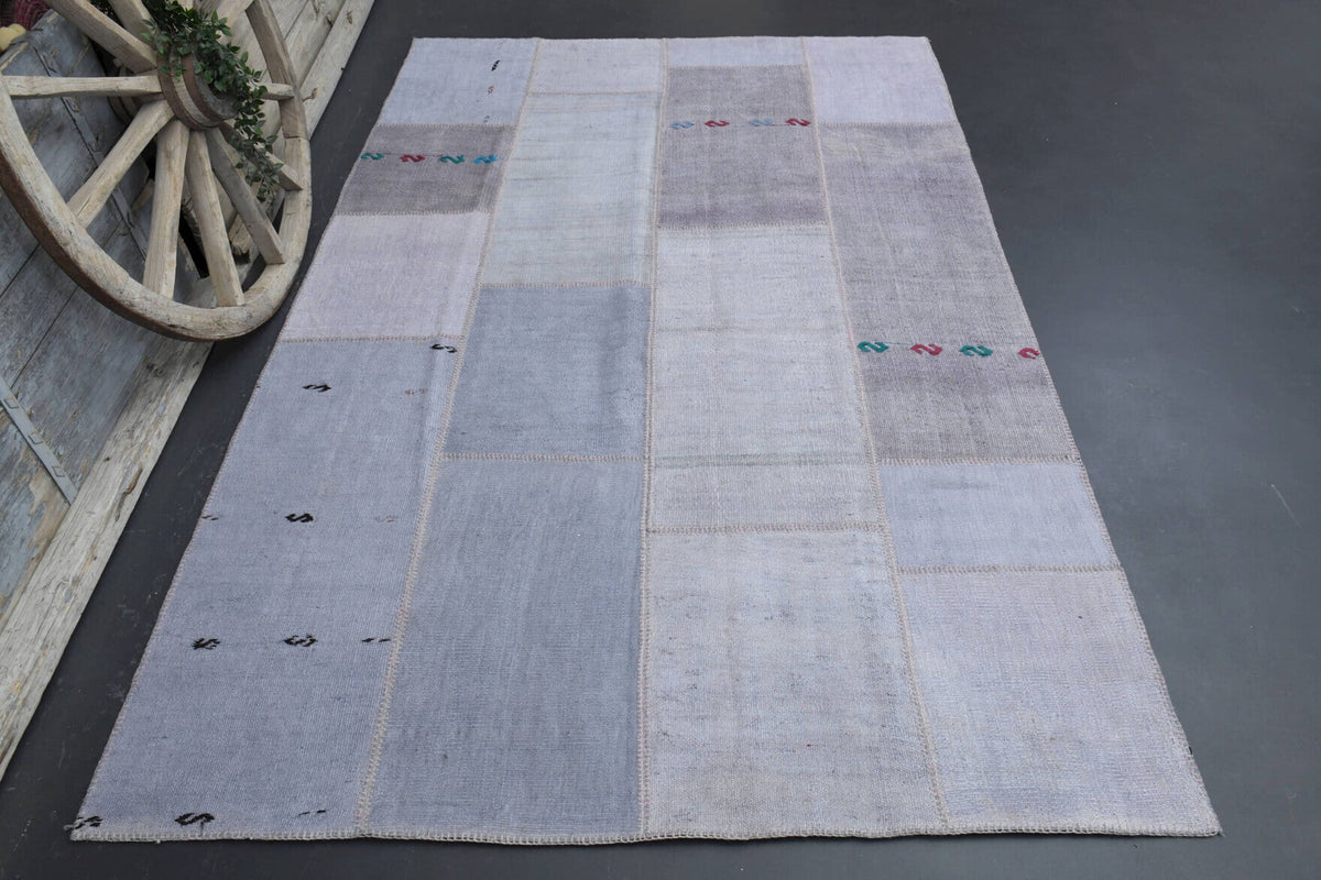 El yapımı vintage halı 196x302 cm düz desenli yün - detay görünümü