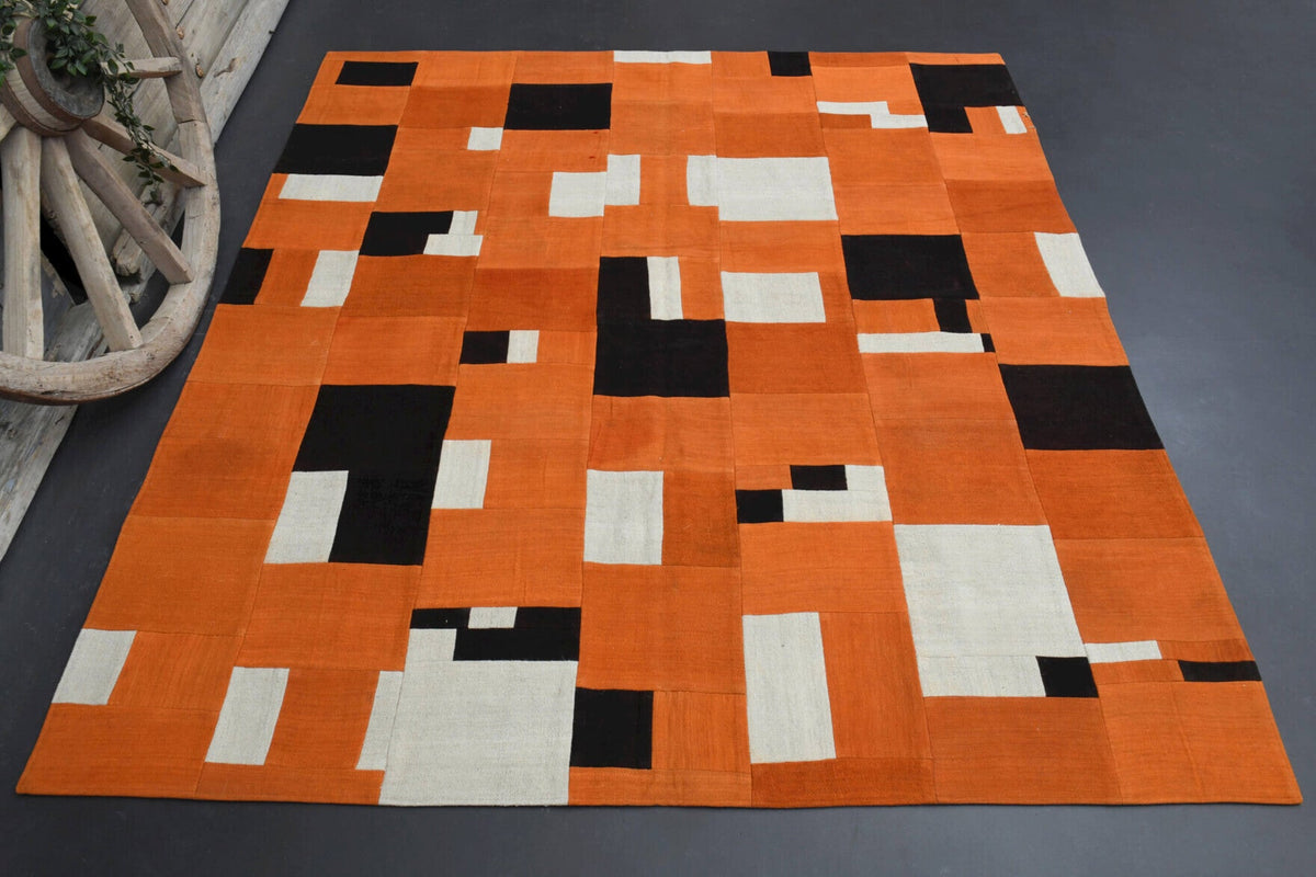El yapımı vintage halı 201x226 cm oryantal desenli yün - detay görünümü