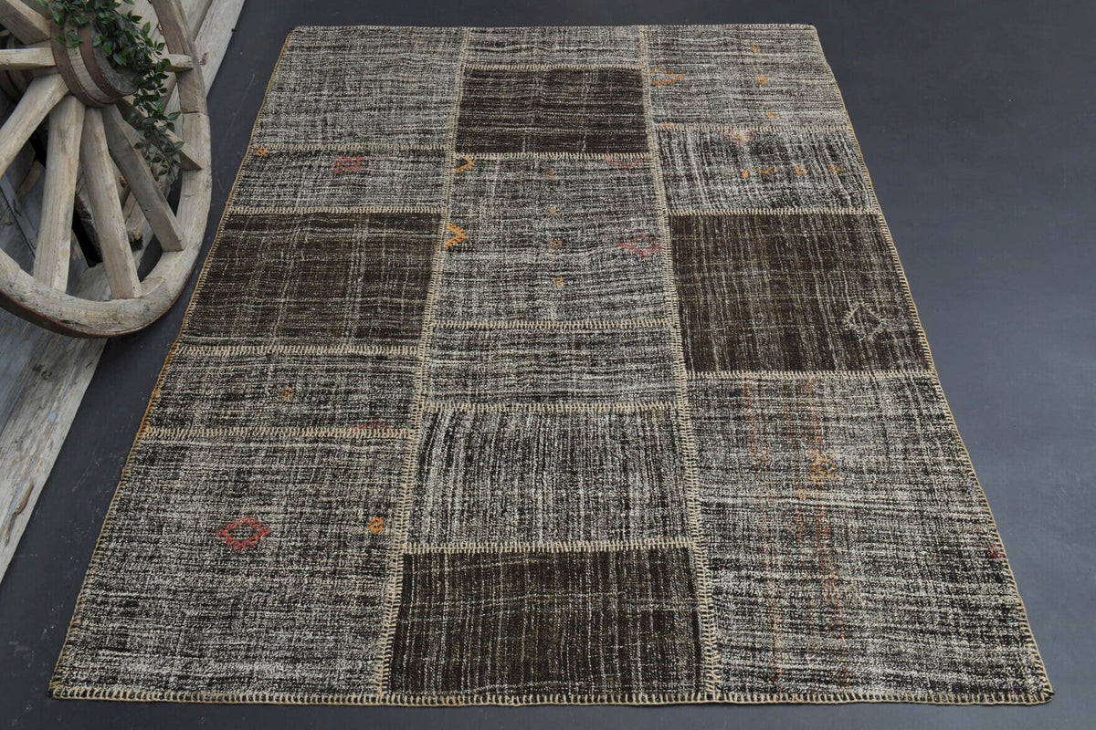 El yapımı vintage halı 173x244 cm oryantal desenli yün - detay görünümü
