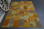 1960'lardan Anadolu kökenli oryantal desenli el dokuma vintage kilim, 197x292 cm