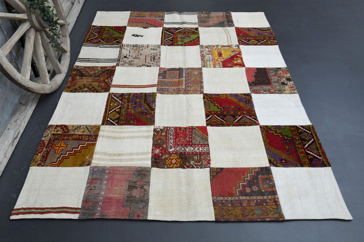 El yapımı vintage halı 183x274 cm oryantal desenli yün - detay görünümü