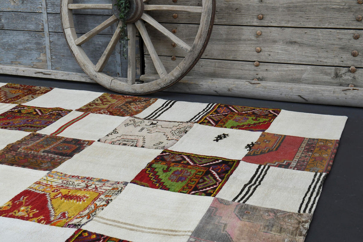 El dokuma vintage kilim 200x283 cm, 2 mm hav, %100 yün