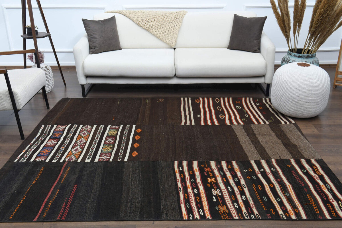 El dokuma vintage kilim 199x231 cm, 2 mm hav, %100 yün