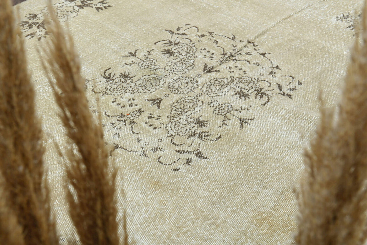 El yapımı vintage halı 196x292 cm çiçek desenli desenli yün - yakın çekim doku detayı