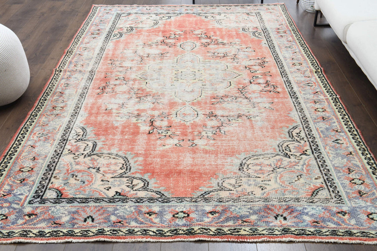 El yapımı vintage halı 183x305 cm oryantal desenli yün - detay görünümü