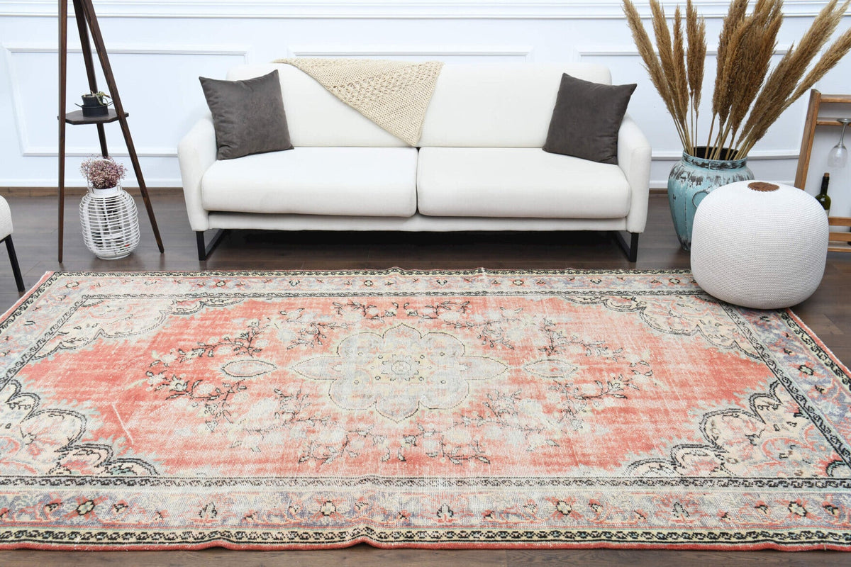 Salon için oryantal desenli el dokuma vintage halı – 190x310 cm