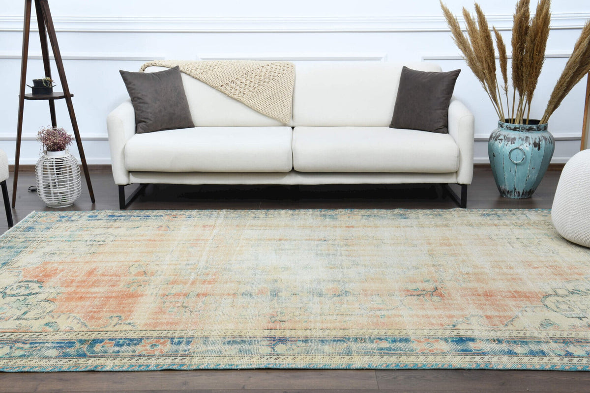 Salon için oryantal desenli el dokuma vintage halı – 193x302 cm