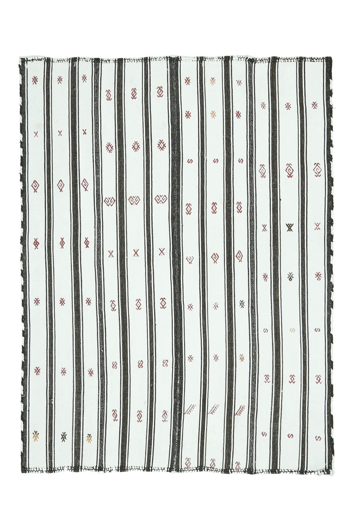 154x200 cm gri ve beyaz çizgili el dokuma vintage kilim – üstten tam görünüm