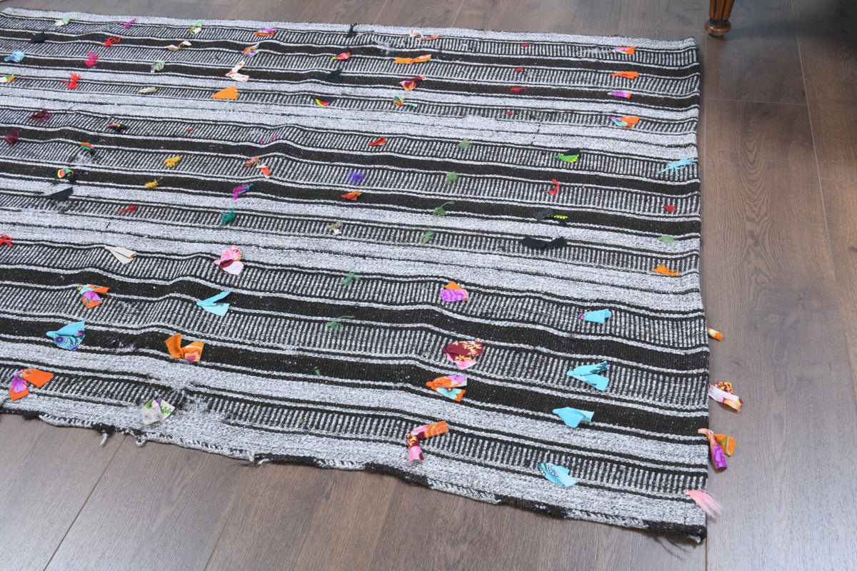 Gri renkli el dokuma vintage kilim, %100 yün dokuma