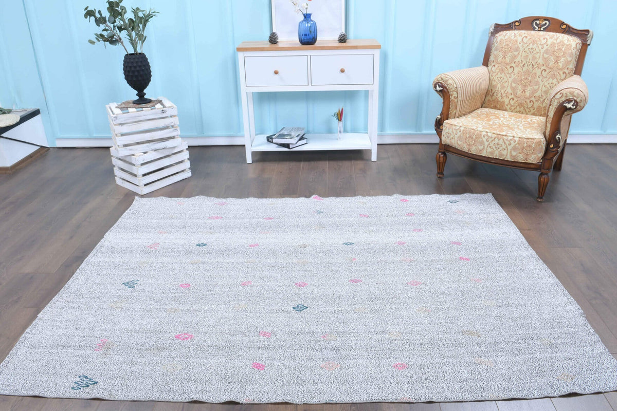 El yapımı vintage halı 157x229 cm düz desenli yün - detay görünümü