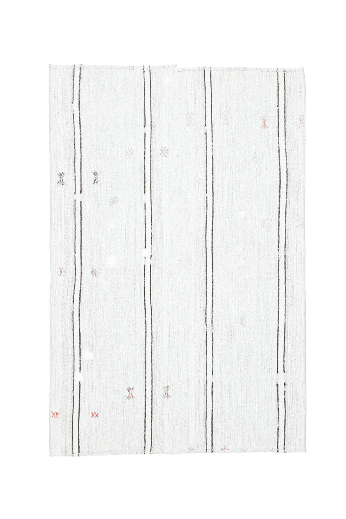 120x187 cm beyaz ve gri ikat desenli el dokuma vintage kilim – üstten tam görünüm