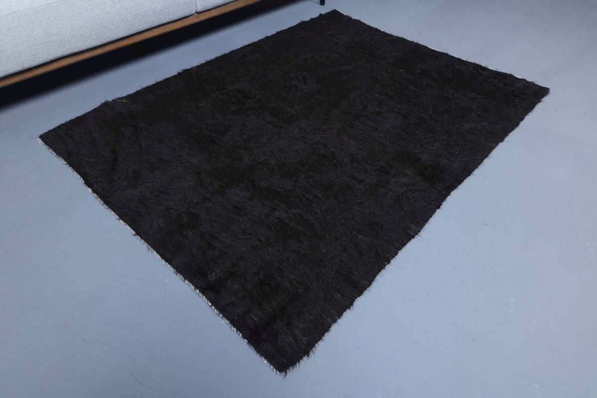 El yapımı vintage halı 119x168 cm düz desenli yün - yakın çekim doku detayı