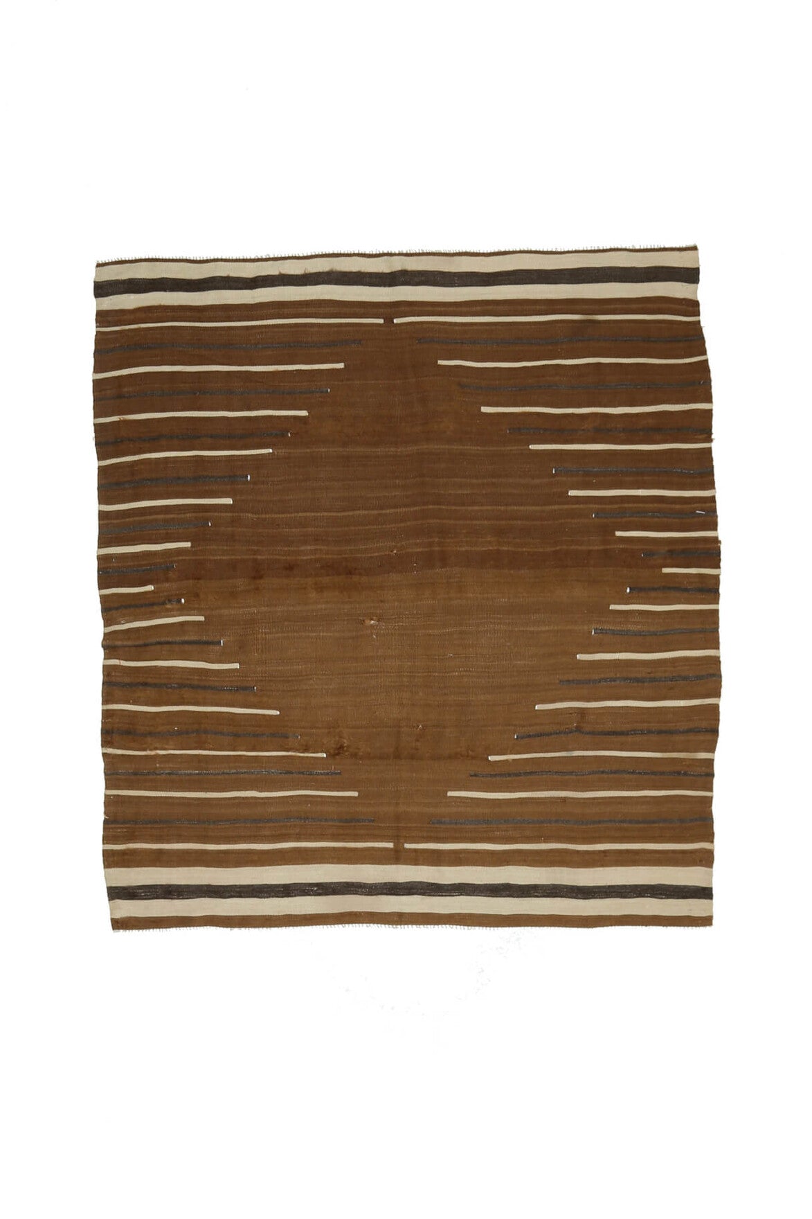 El yapımı vintage halı 152x168 cm çizgili desenli yün