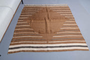 El yapımı vintage halı 152x168 cm çizgili desenli yün - detay görünümü
