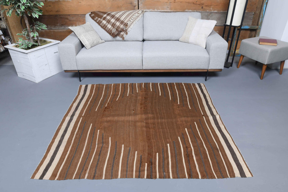 El yapımı vintage halı 152x168 cm çizgili desenli yün - desen detayı