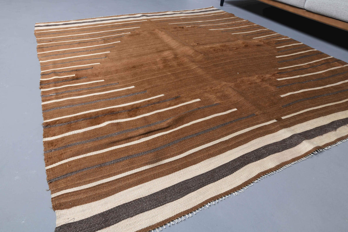 El yapımı vintage halı 152x168 cm çizgili desenli yün - üstten görünüm
