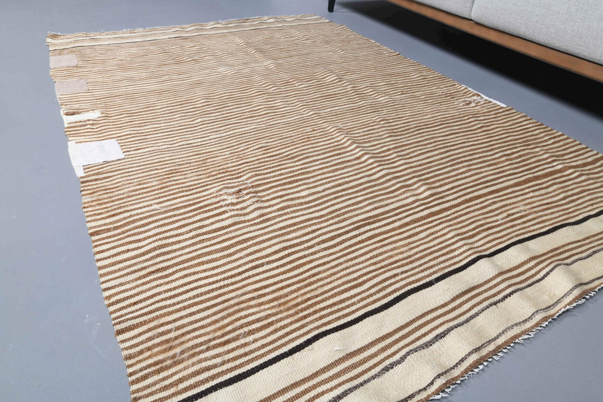 El yapımı vintage halı 119x173 cm çizgili desenli yün - desen detayı