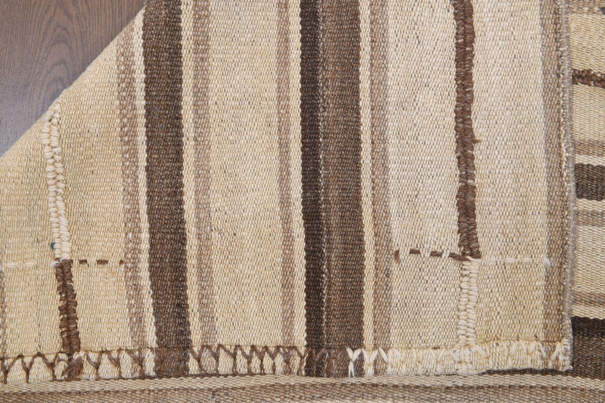 Vintage kilim 110x213 cm – turuncu, bej ve kahverengi ikat desenli, el dokuma