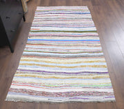 1960'lardan Anadolu kökenli çizgili el dokuma vintage kilim, 110x213 cm