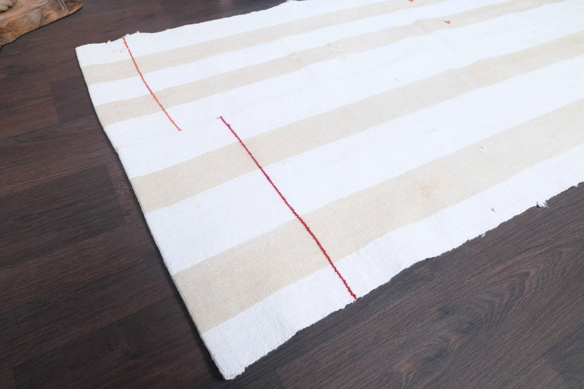 El yapımı vintage halı 94x180 cm i̇kat desenli yün - yakın çekim doku detayı