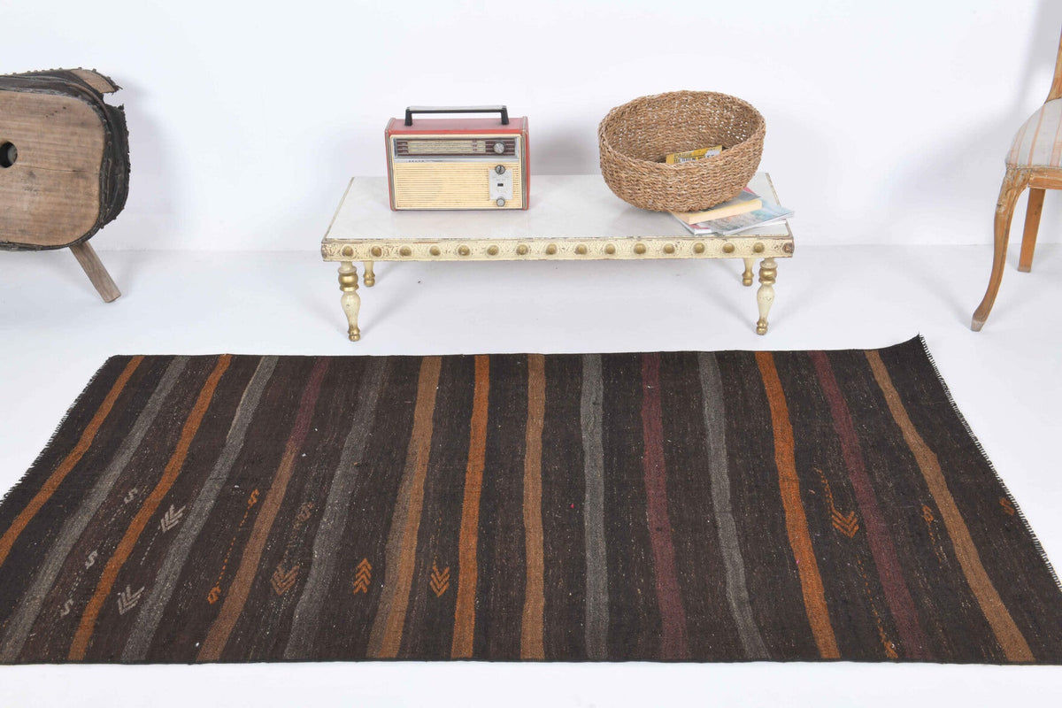 El yapımı vintage halı 102x188 cm çizgili desenli yün - desen detayı