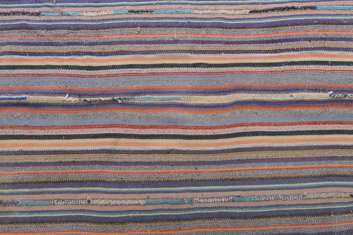 Turuncu, gri ve mor renkli el dokuma vintage kilim, %100 yün dokuma