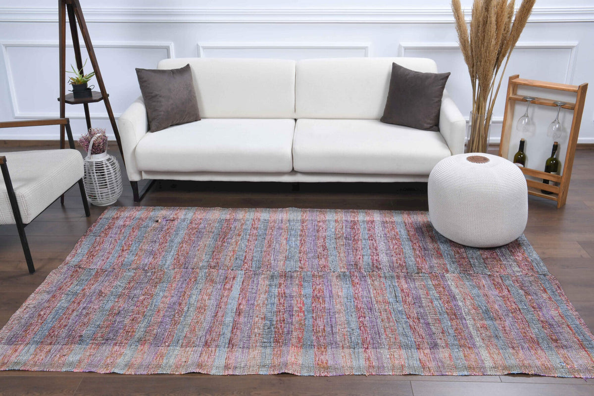 1960'lardan Anadolu kökenli çizgili el dokuma vintage kilim, 150x242 cm