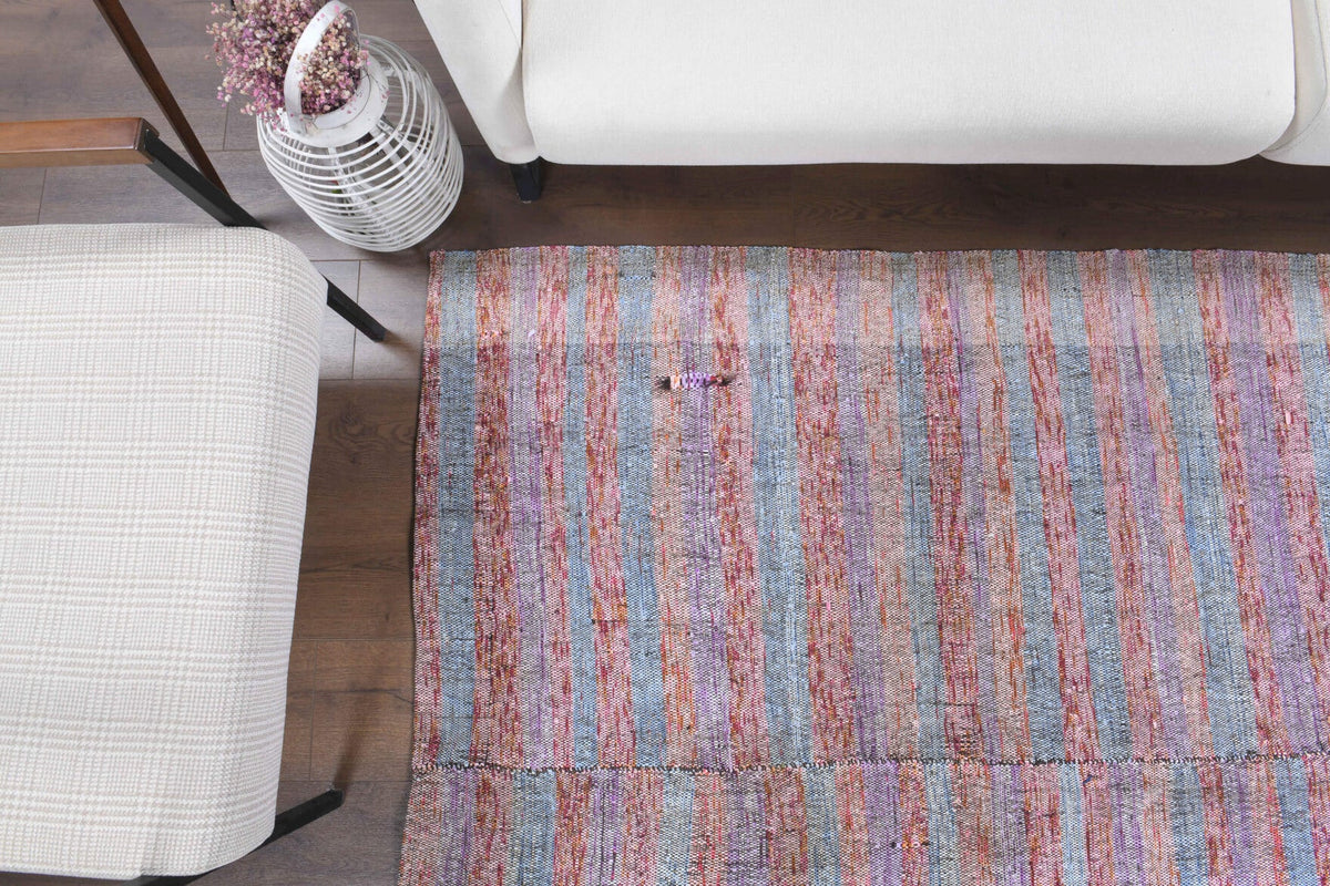 Vintage kilim 150x242 cm – pembe, mor ve mavi çizgili, el dokuma