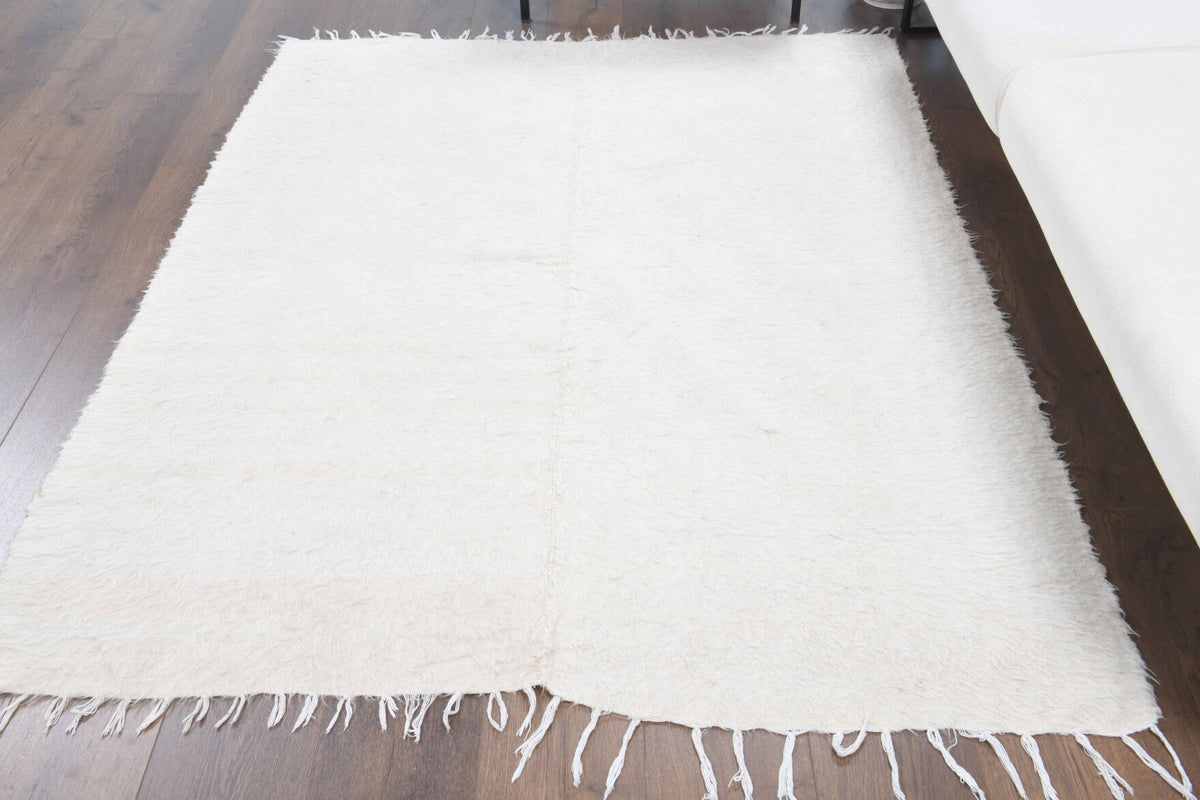 El yapımı vintage halı 150x193 cm i̇kat desenli yün - yakın çekim doku detayı